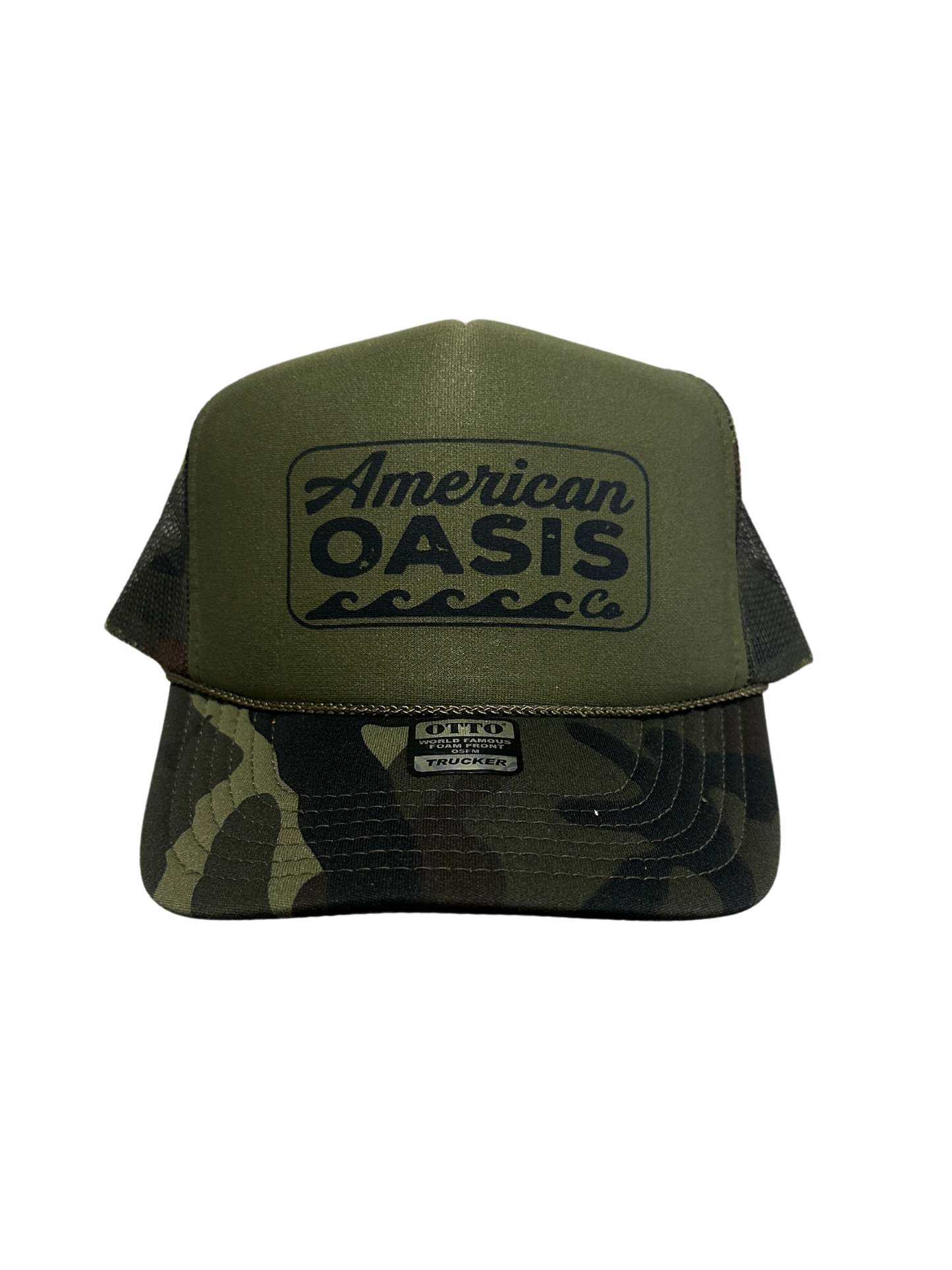 American Oasis Trucker Hat (Green Camo)