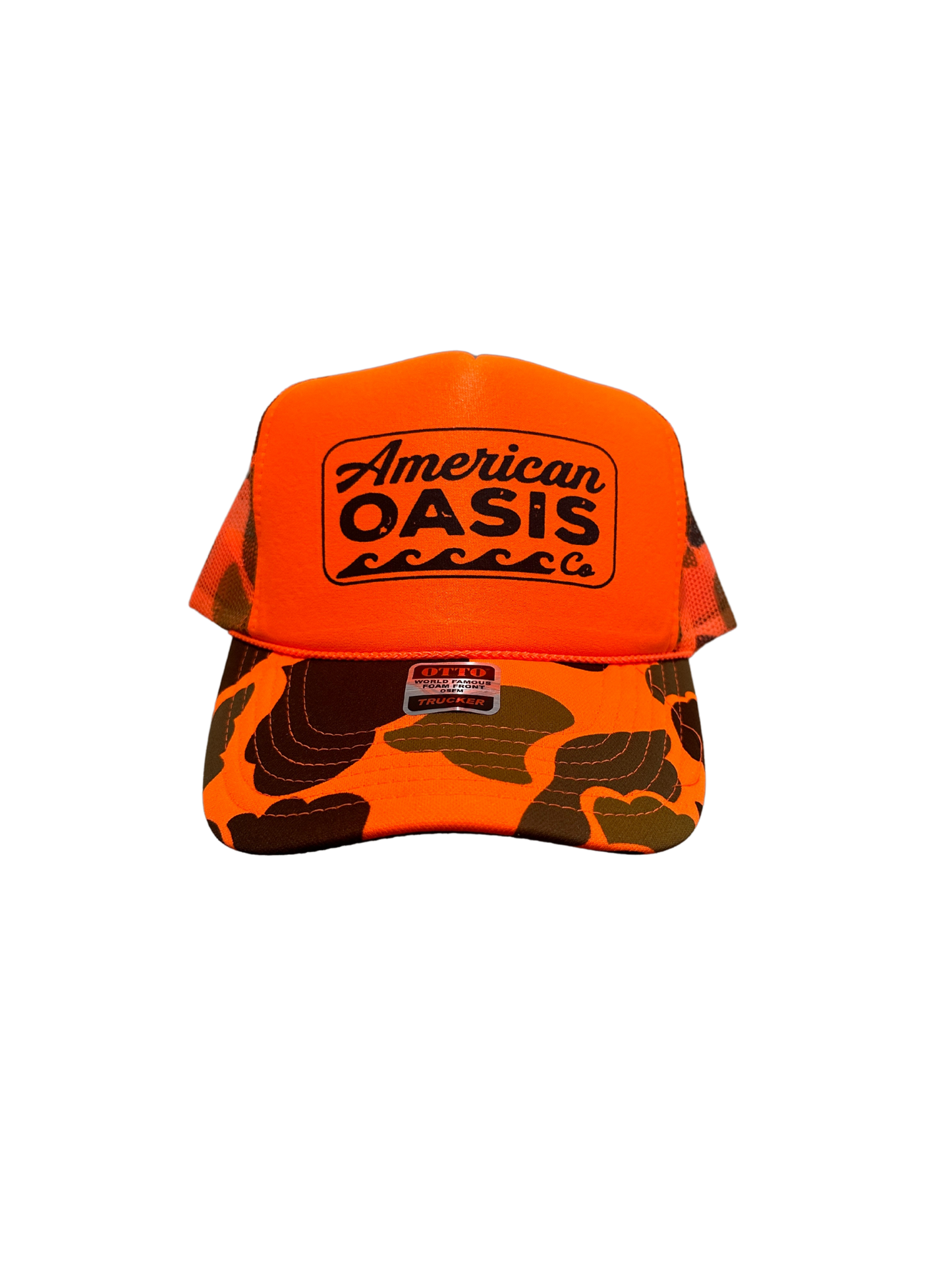 American Oasis Trucker Hat (Orange Camo)