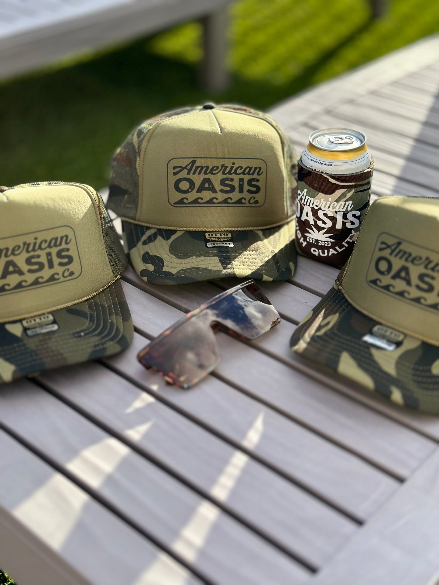 American Oasis Trucker Hat (Green Camo)