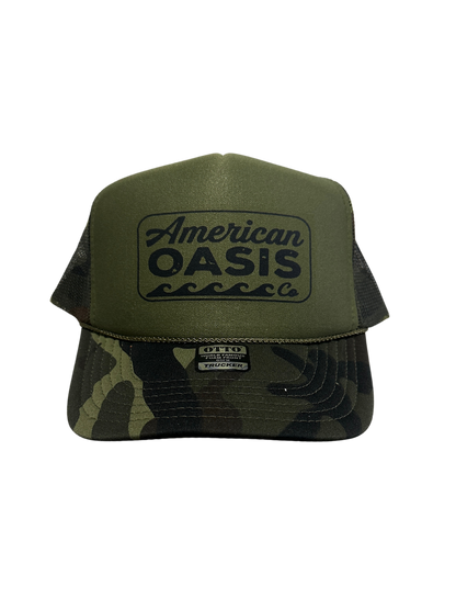 American Oasis Trucker Hat (Green Camo)