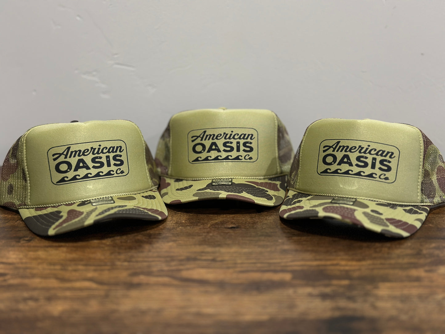 American Oasis Trucker Hat (Light Green Camo)