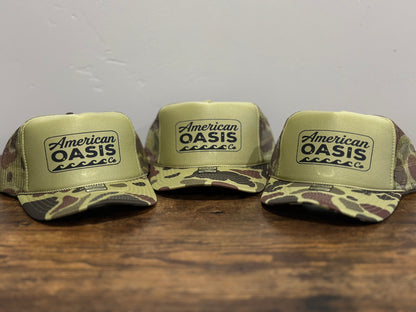 American Oasis Trucker Hat (Light Green Camo)