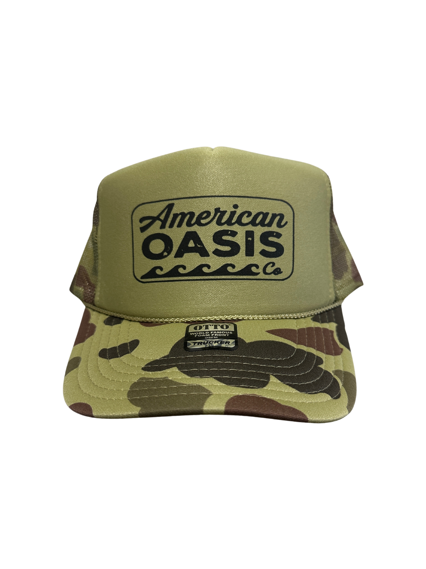 American Oasis Trucker Hat (Light Green Camo)