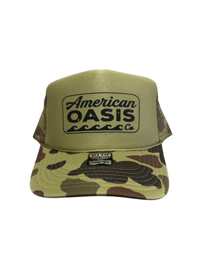 American Oasis Trucker Hat (Light Green Camo)
